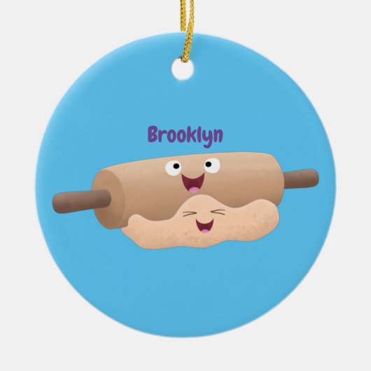 かわいい転がのピンと生地のペストリーベーキング漫画 セラミックオーナメント (正面)