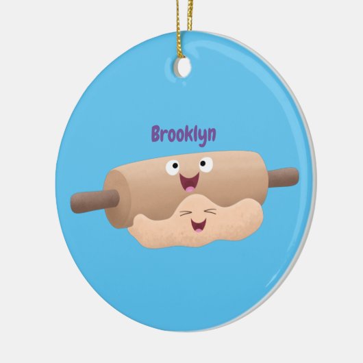 かわいい転がのピンと生地のペストリーベーキング漫画 セラミックオーナメント (左)