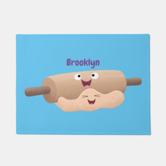 かわいい転がのピンと生地のペストリーベーキング漫画 ドアマット (正面)