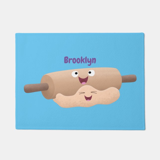 かわいい転がのピンと生地のペストリーベーキング漫画 ドアマット (正面)