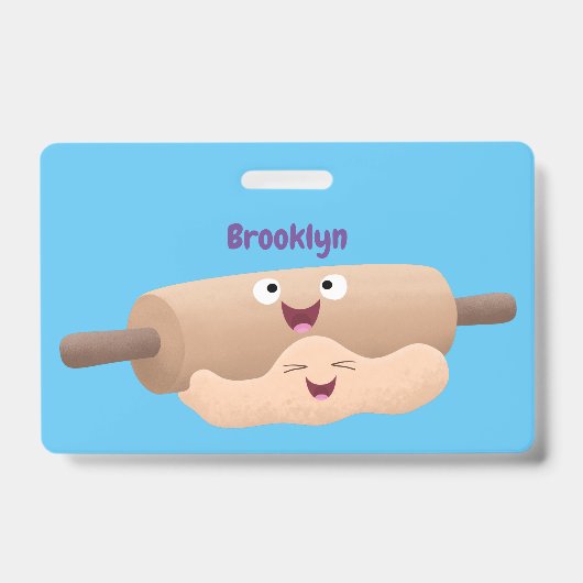 かわいい転がのピンと生地のペストリーベーキング漫画 バッジ (正面)