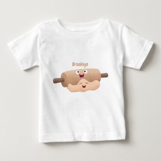 かわいい転がのピンと生地のペストリーベーキング漫画 ベビーTシャツ (正面)