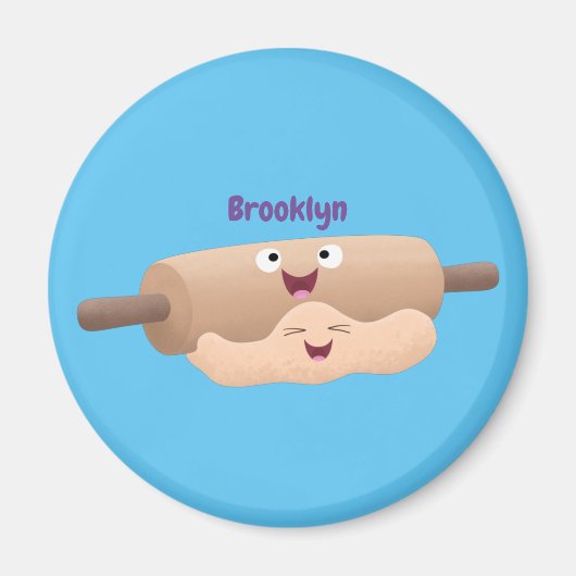 かわいい転がのピンと生地のペストリーベーキング漫画 マグネット (正面)