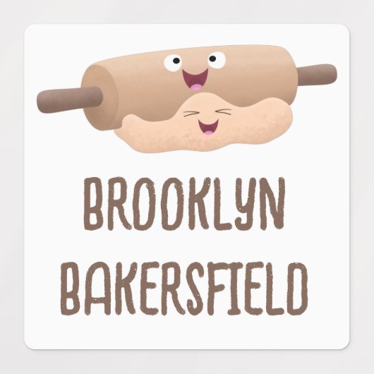 かわいい転がのピンと生地の漫画パーソナライズされた ラベル (デザイン1)