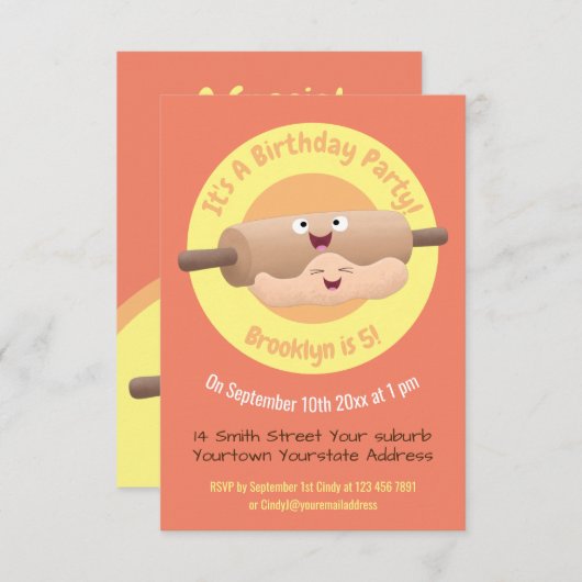 かわいい転がのピンと生地ペストリーベーキング漫画i 招待状 (正面/裏面)