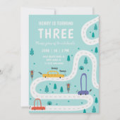 かわいい輸送車ボーイ誕生日招待状 招待状 (正面)