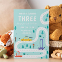 かわいい輸送車ボーイ誕生日招待状