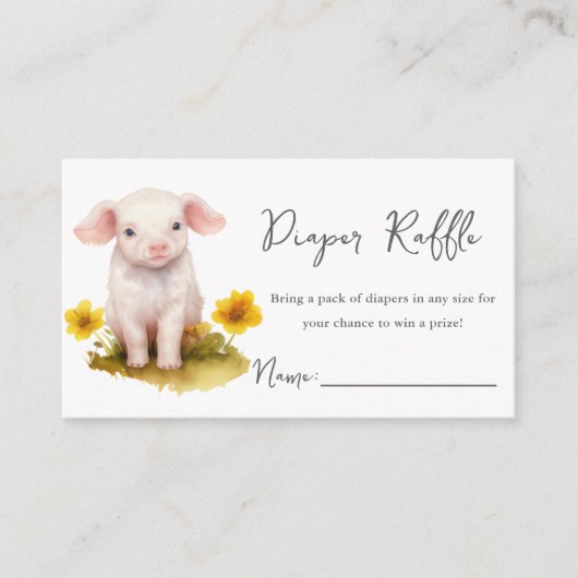 かわいい農園動物おむつラッフルベビーシャワー エンクロージャーカード (正面)