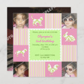 かわいい農園動物とストライプの誕生日の招待 招待状 (正面/裏面)