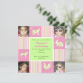 かわいい農園動物とストライプの誕生日の招待 招待状 (スタンド正面)