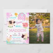 かわいい農園動物の写真 招待状 (正面)