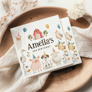 かわいい農園動物の誕生日パーティナプキンス スタンダードカクテルナプキン