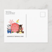 かわいい農園動物の誕生日パーティーの招待状 ポストカード (裏面)