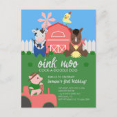 かわいい農園動物の誕生日パーティーの招待状 ポストカード (正面)