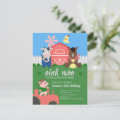 かわいい農園動物の誕生日パーティーの招待状 ポストカード (スタンド正面)