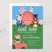 かわいい農園動物の誕生日パーティーの招待状 招待状 (正面/裏面)