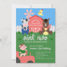 かわいい農園動物の誕生日パーティーの招待状