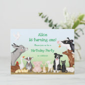 かわいい農園動物の誕生日パーティーの招待 招待状 (スタンド正面)