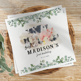 かわいい農園動物の誕生日パーティーキッズ スタンダードカクテルナプキン