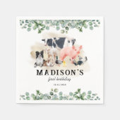 かわいい農園動物の誕生日パーティーキッズ スタンダードカクテルナプキン (正面)