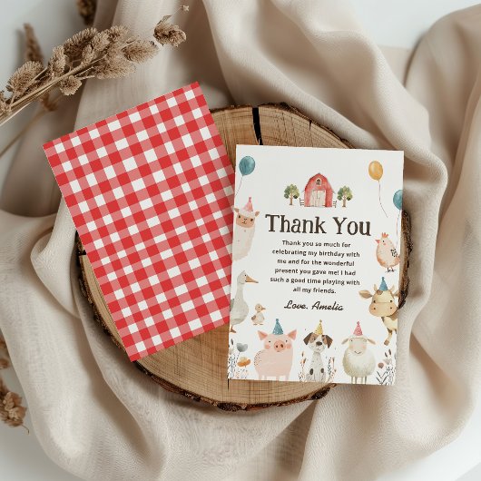 かわいい農園動物の誕生日パーティーサンキューカード 招待状