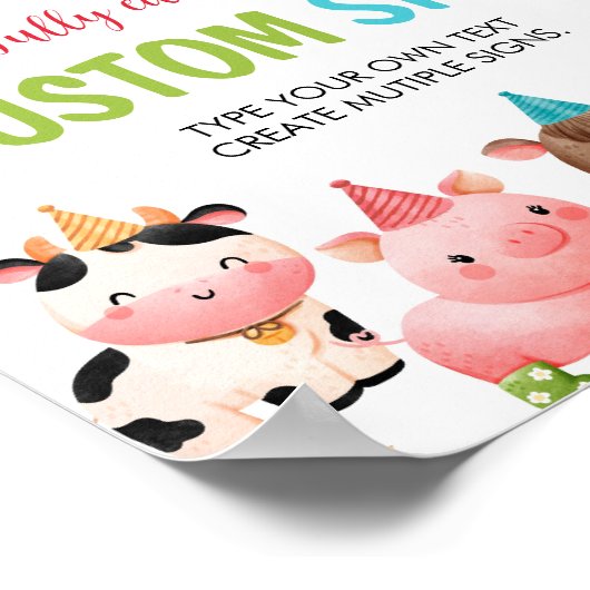 かわいい農園動物の誕生日パーティーテーブルサイン ポスター (角)