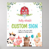 かわいい農園動物の誕生日パーティーテーブルサイン ポスター (正面)