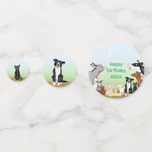 かわいい農園動物の誕生日パーティーテーブル紙吹雪 コンフェッティ (正面)