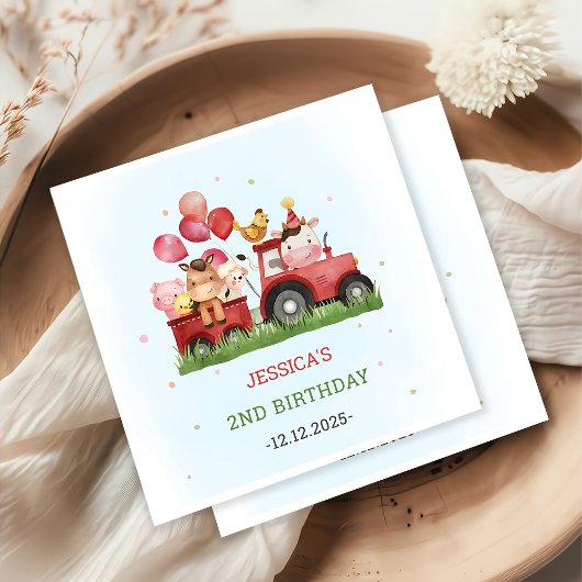 かわいい農園動物の誕生日パーティー スタンダードカクテルナプキン