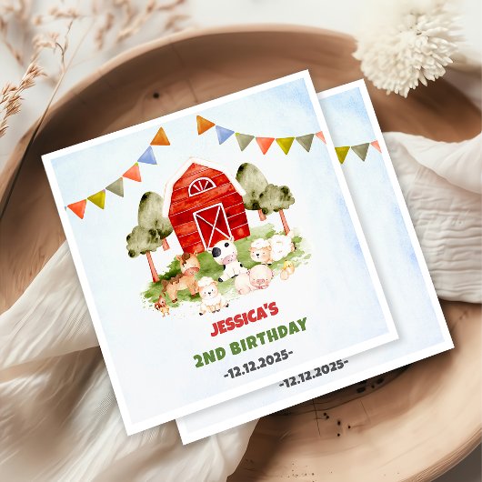 かわいい農園動物の誕生日パーティー スタンダードカクテルナプキン