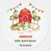 かわいい農園動物の誕生日パーティー ラウンドシール (正面)