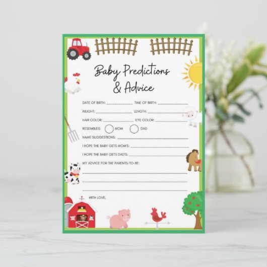 かわいい農園動物の赤ちゃんシャワーゲーム 招待状 (スタンド正面)