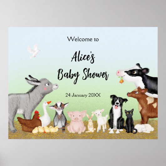 かわいい農園動物の赤ちゃんシャワー歓迎サイン/ポスター ポスター (正面)