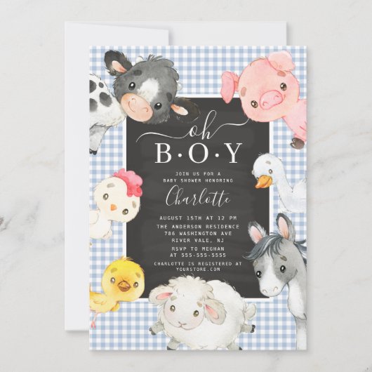 かわいい農園動物シャワー招待状 招待状 (正面)