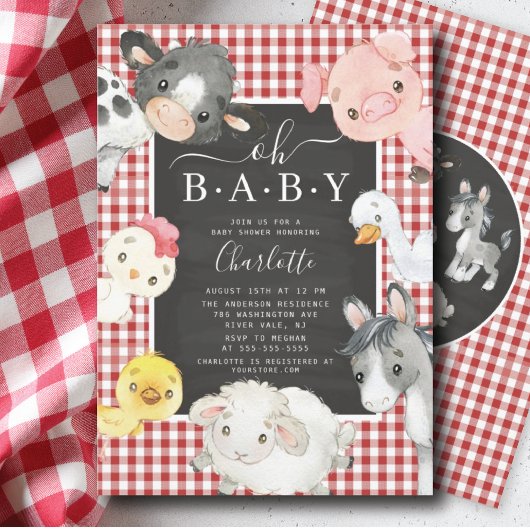 かわいい農園動物シャワー招待状 招待状