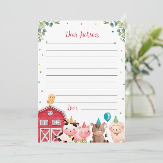 かわいい農園動物タイムカプセルノートメッセージカード サンキューカード (スタンド正面)