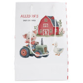 かわいい農園動物ブタ納屋周囲の庭ベビーシャワー ミディアムペーパーバッグ (裏面)