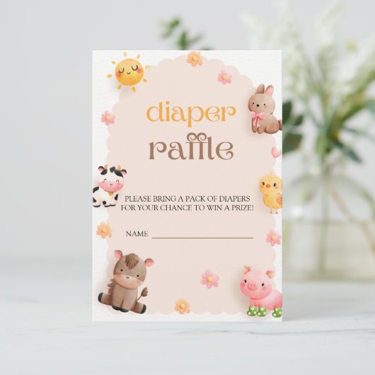 かわいい農園動物ベビーシャワーおむつラッフルチケット エンクロージャーカード (スタンド正面)
