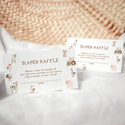 かわいい農園動物ベビーシャワーおむつラッフルチケット エンクロージャーカード