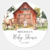 かわいい農園動物ベビーシャワーお気に入りステッカー ラウンドシール (正面)