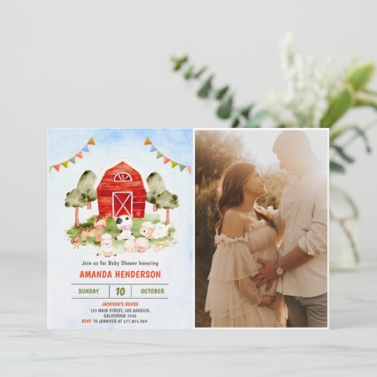 かわいい農園動物ベビーシャワーパーティー 招待状 (スタンド正面)