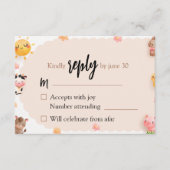 かわいい農園動物ベビーシャワーRSVP返信 エンクロージャーカード (正面)