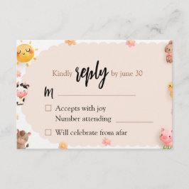 かわいい農園動物ベビーシャワーRSVP返信 エンクロージャーカード
