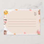 かわいい農園動物ベビーシャワーRSVP返信 エンクロージャーカード (裏面)