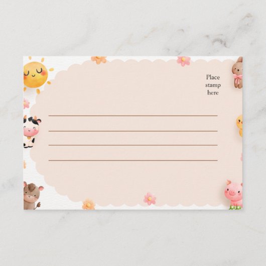 かわいい農園動物ベビーシャワーRSVP返信 エンクロージャーカード (裏面)