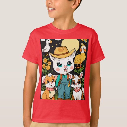かわいい農園動物マンガ – ステッカースタイル Tシャツ (正面)