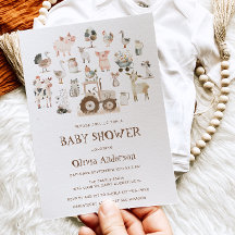 かわいい農園動物納屋周囲の庭ニュートラルベビーシャワー