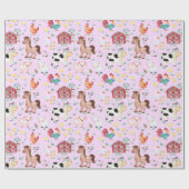 かわいい農園動物納屋周囲の庭ピンク背景 ラッピングペーパー (フラット)