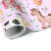 かわいい農園動物納屋周囲の庭ピンク背景 ラッピングペーパー (ロールコーナー)