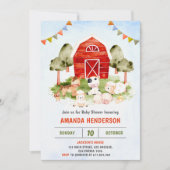 かわいい農園動物納屋周囲の庭ベビーシャワーパーティー 招待状 (正面)